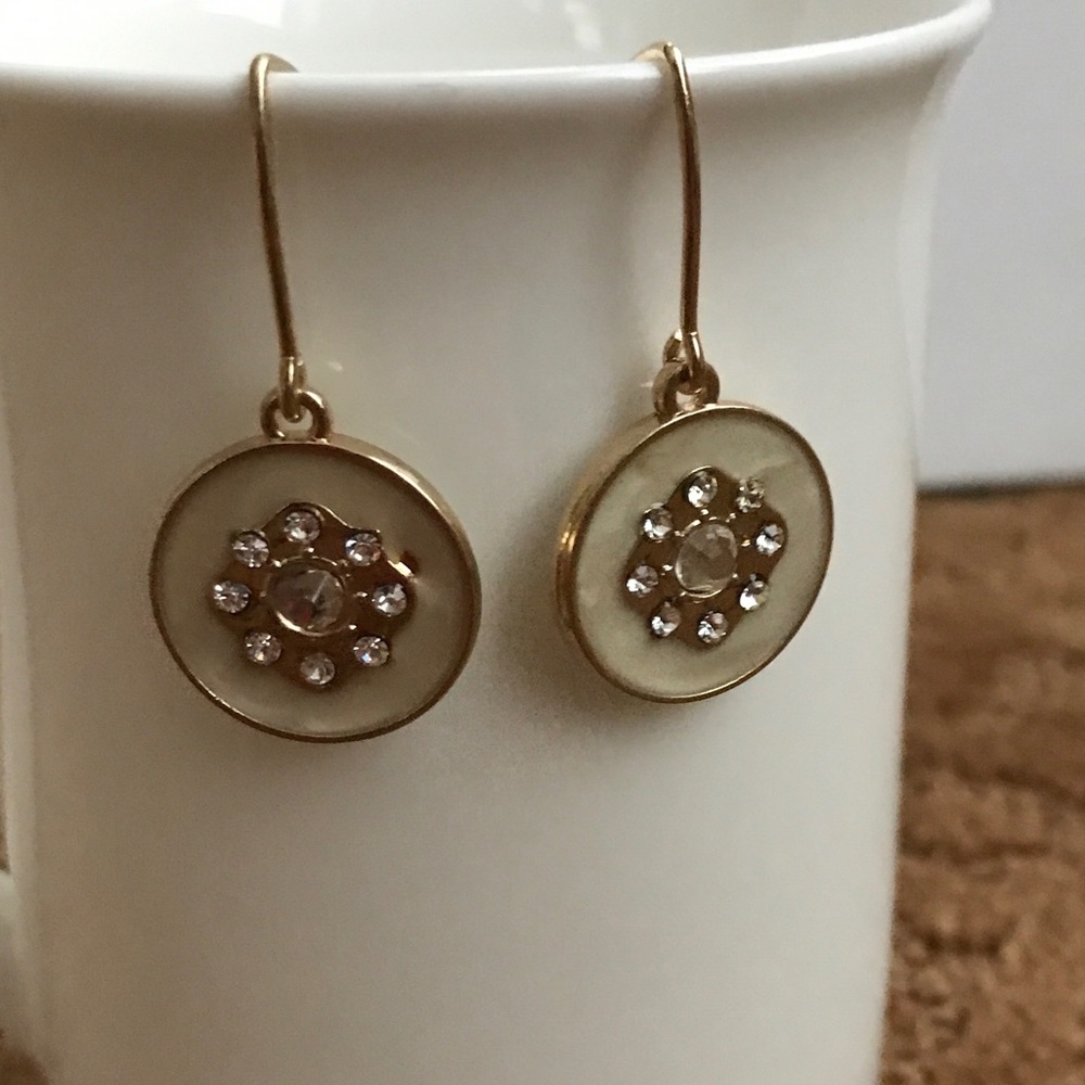 NWT Tan/ Cream Drop Earrings Clear Rhinestones